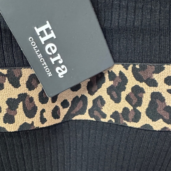 Hera Collection Black Ribbed leopard print bodysuit NWT M - Picture 4 of 9